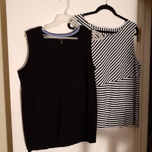 Talbots black white striped knit tank top & black Pima cotton 1X  knit sweater